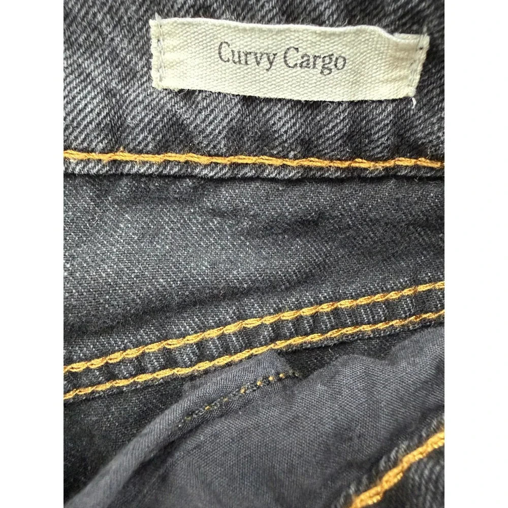 Womens Cotton On Curvy Cargo Jeans Washed Black Wide Baggy Denim Pants Size 26